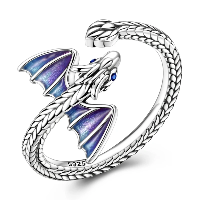 Fire dragon open ring — 925 silver