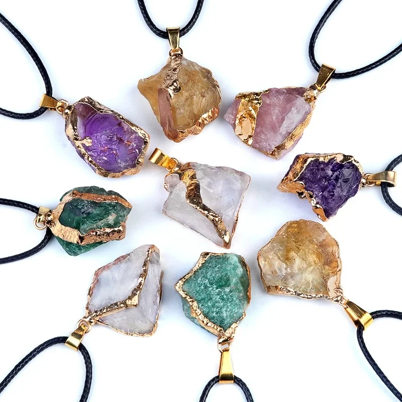 Raw crystal pendant charm in gold-tone 6
