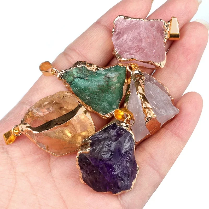 Raw crystal pendant charm in gold-tone