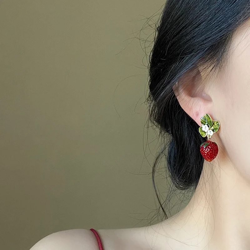 Strawberry flower drop earrings 4