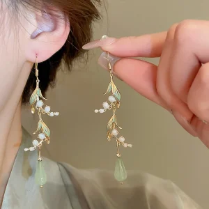 Lily-of-the-valley resin drop earrings