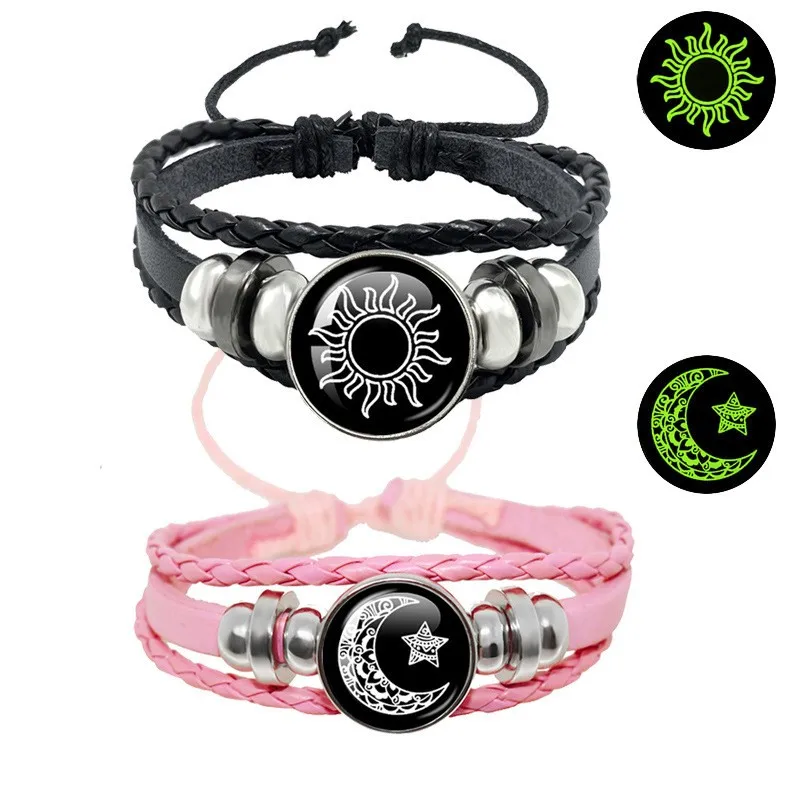 Sun & moon leather bracelets — 2 pieces
