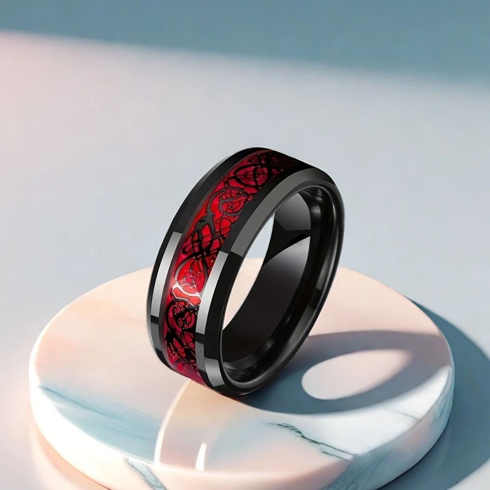 Goth heart double ring — red zircon 3