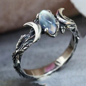 Moon ring with moonstone-style stone