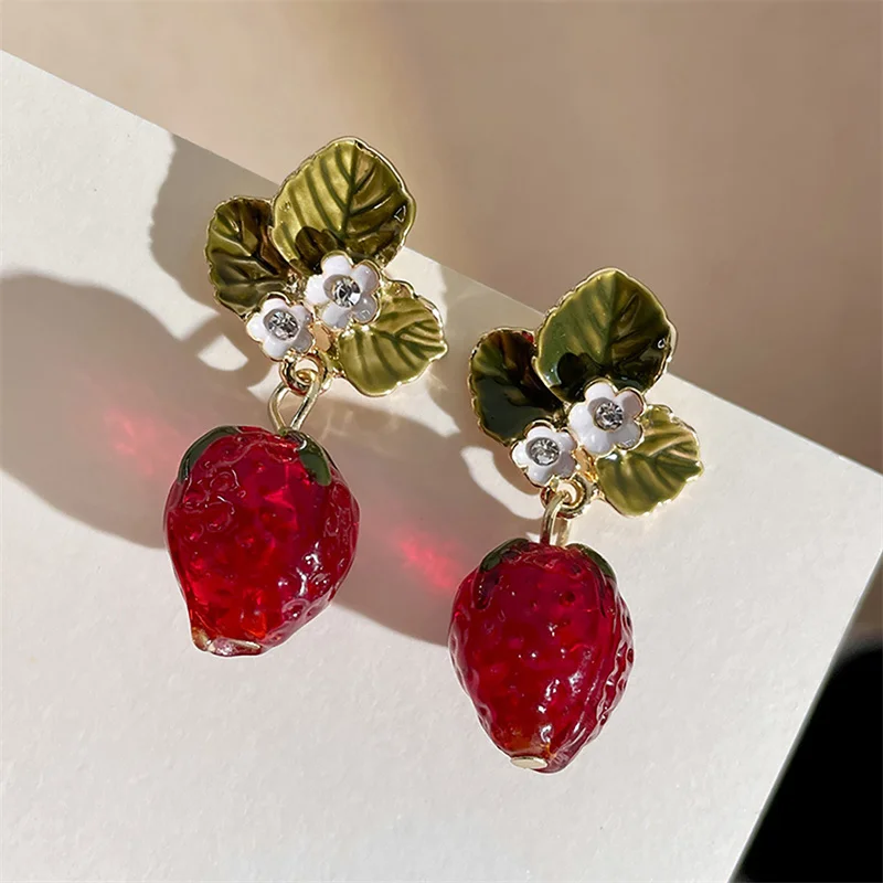 Strawberry flower drop earrings 5