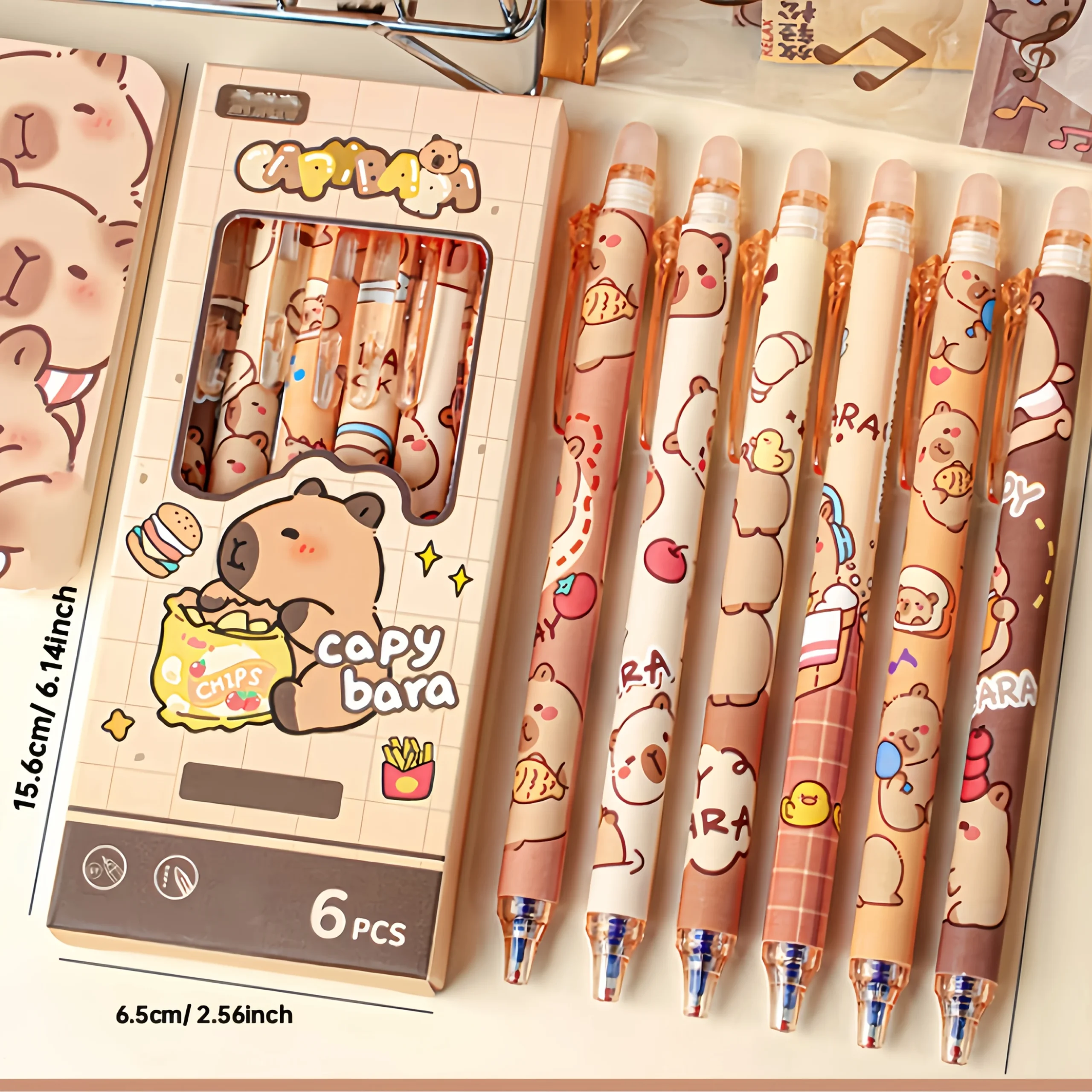 Capybara erasable gel pens — set of 6 3