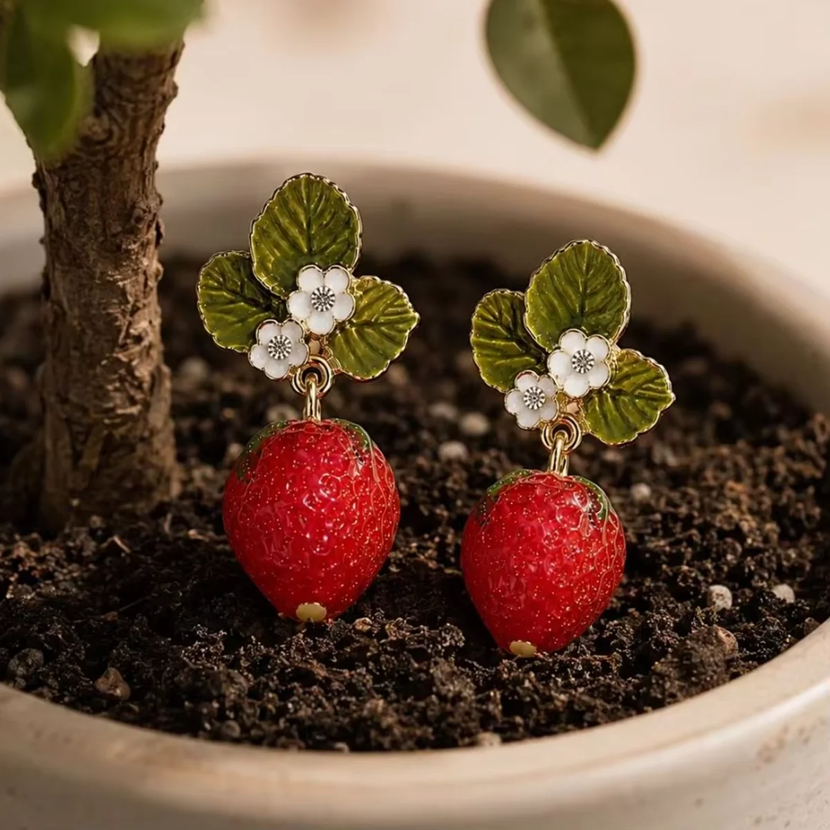 Strawberry flower drop earrings