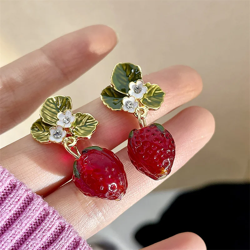 Strawberry flower drop earrings 3