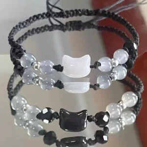 Obsidian & moonstone bracelet set