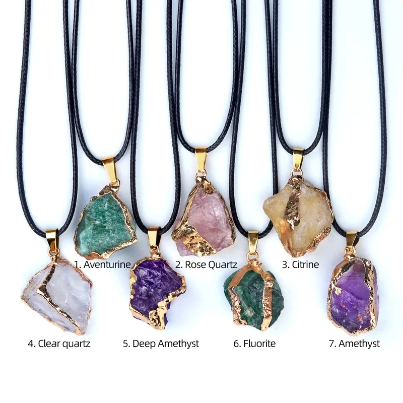 Raw crystal pendant charm in gold-tone 2