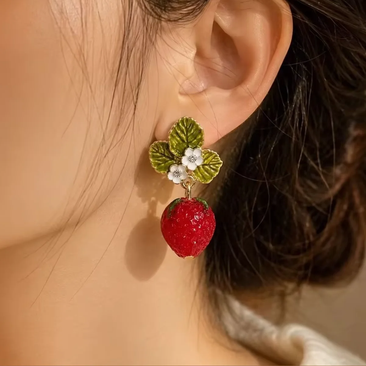 Strawberry flower drop earrings 2